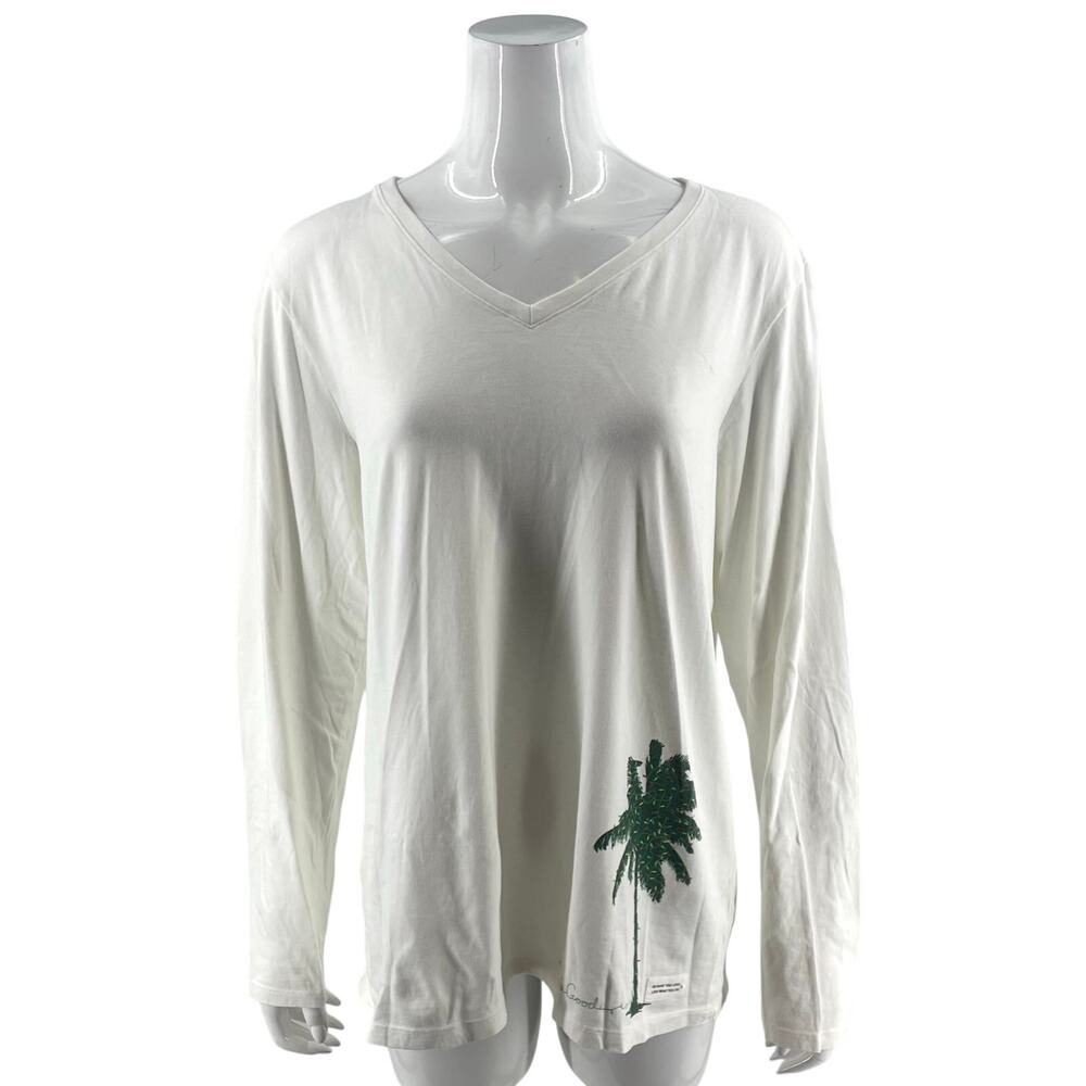 Life is Good Crusher T Shirt Top Size XL White V Neck Christmas Palm Tree Tee